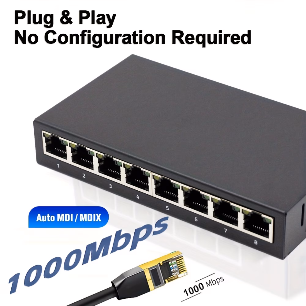 5-портовый/8-портовый гигабитный ethernet-переключатель с металлическим корпусом, порты rj45, которые автоматически договариваются о скорости 10/100/1000 мбит/с, прост в подключении и установке, портативный и удобный для пользователя, компактный сетевой переключатель, подходящий для адаптеров для мониторинга общежитий Детали 3