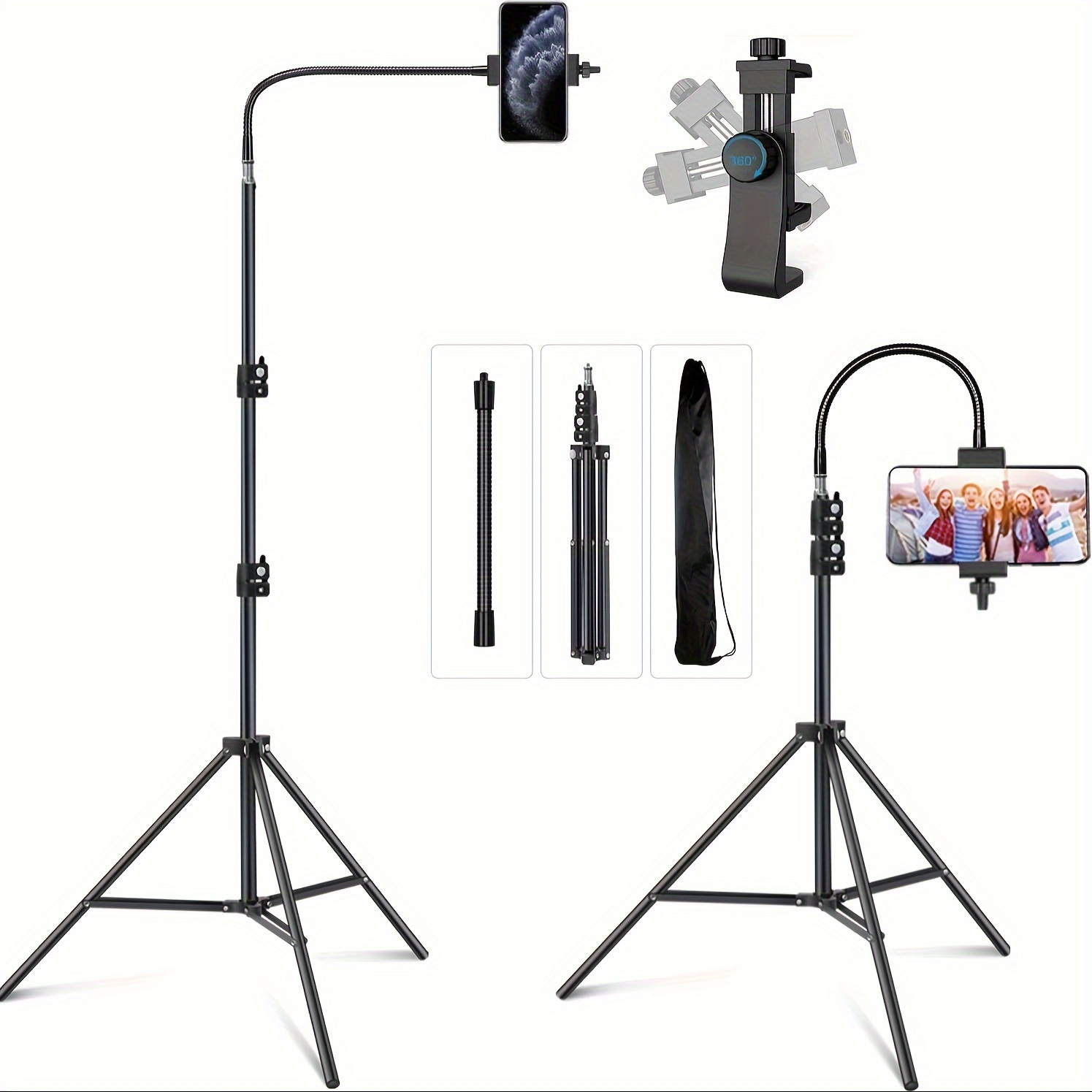

Tripod Stand + Flexible Gooseneck Phone Holder + Phone Clip, Triangle Stand 67 Inch For Cell Phone Camcorder Video Recording Video Recording/stream Media/photography Stand Compatible With Most Phones