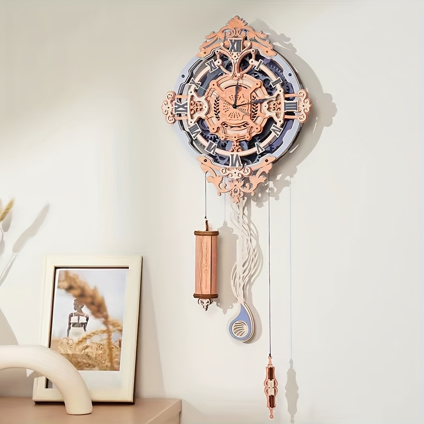 TEMU Rokr 3d Puzzles For Vintage Wooden Pendulum Clock Kits 12", Mechanical Building Model Kits Diy Wall Clock Hobbies For Home Decor Gifts For Teens