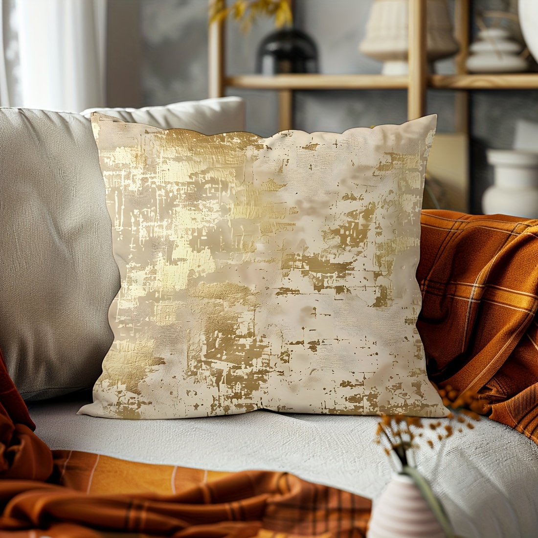 

Vintage-inspired Abstract Print Throw Pillow Cover, 17.7x17.7in - Zippered Polyester For Living Room & Bedroom Decor, Machine Washable (pillow Not Included)