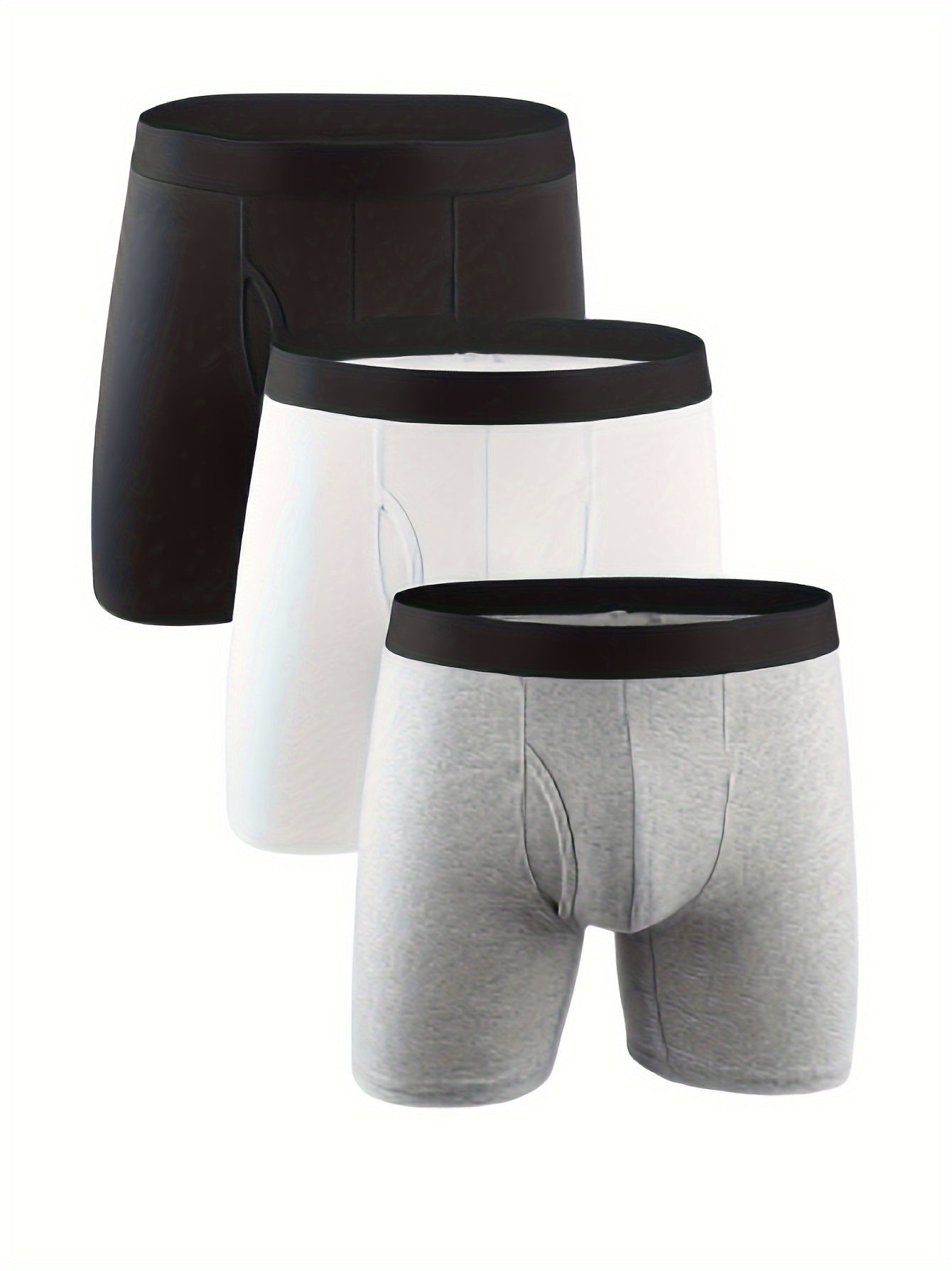 3pcs/set Multicolor Solid Boxer Briefs With No Front Fly For Men