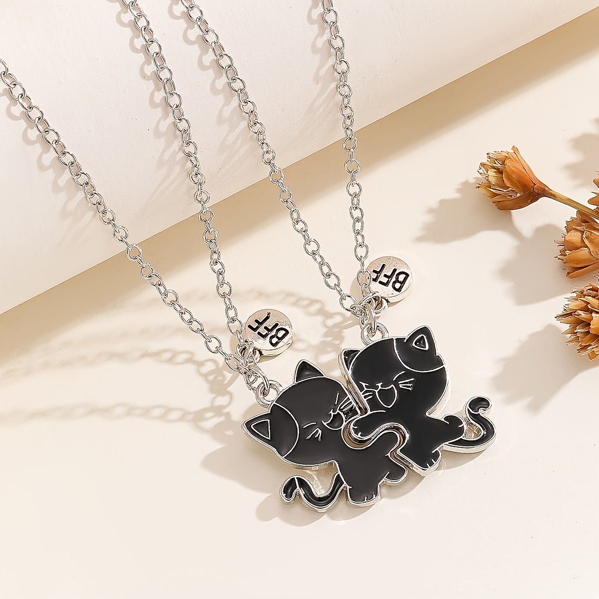2pcs Cat Friendship Necklace with Pendant Set
