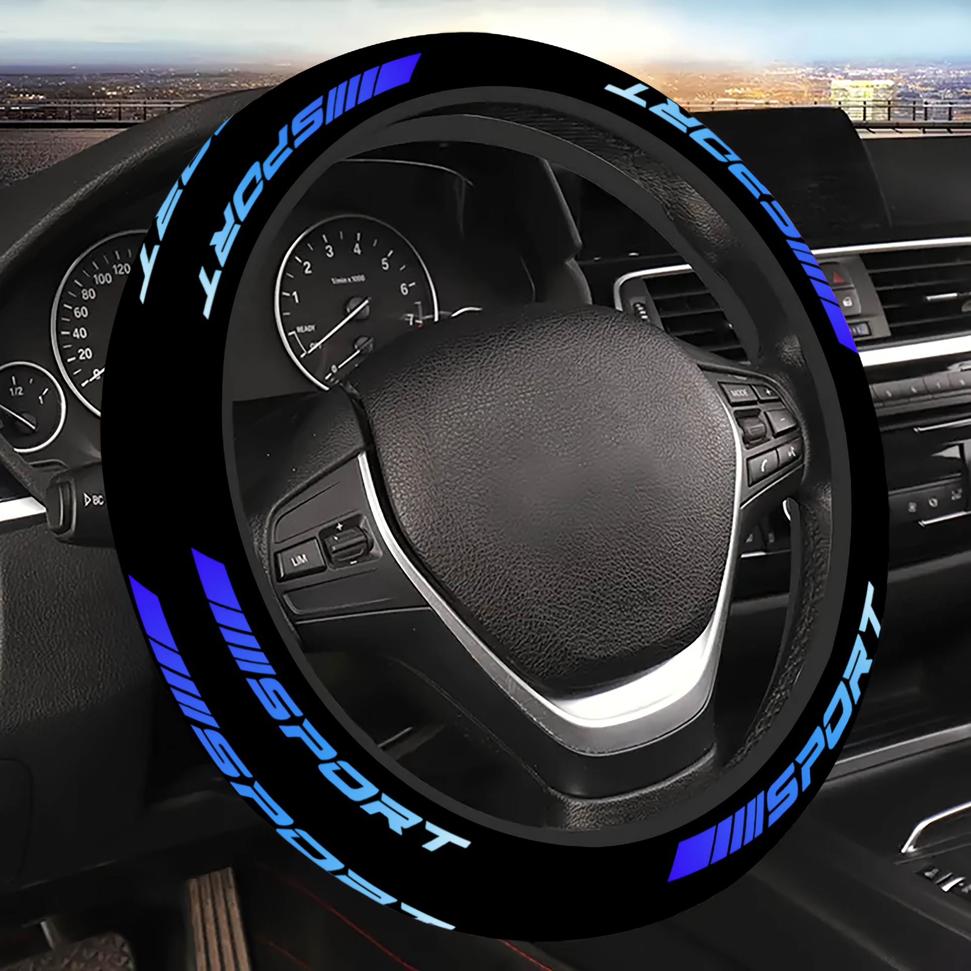 E-shop 1 Stück SPORT Lenkradbezug in leuchtenden Farben, aus Neopren-Material, mit dreistreifigem Diagonalstreifen-Design leuchtenden Mustern, 15-Zoll