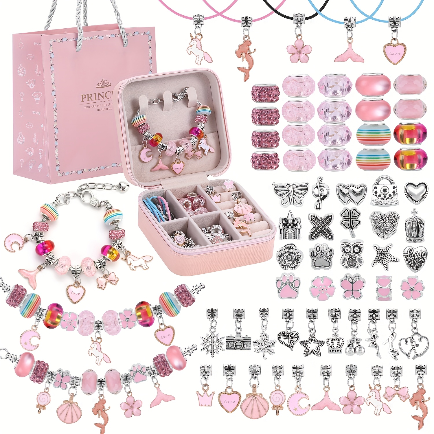 pink gifts for girls pink bracelet making set with a pink portable jewelry box unicorn mermaid crafts jewelry making crafts for girls aged 18 birthday christmas jewelry gifts christmas day cny graduation gifts handmade jewelry
