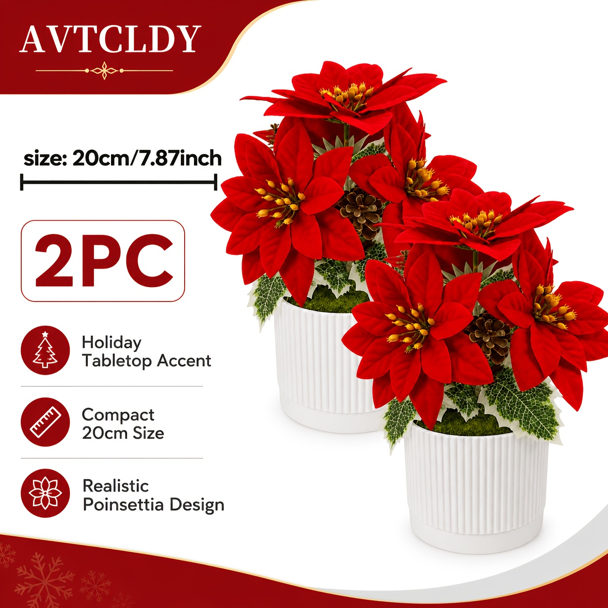 TEMU 2pcs Fake Potted Plants, With White Ribbed Planters, Christmas Tabletop Floral Decorations, Suitable For Living Room Dining Table Centerpiece,