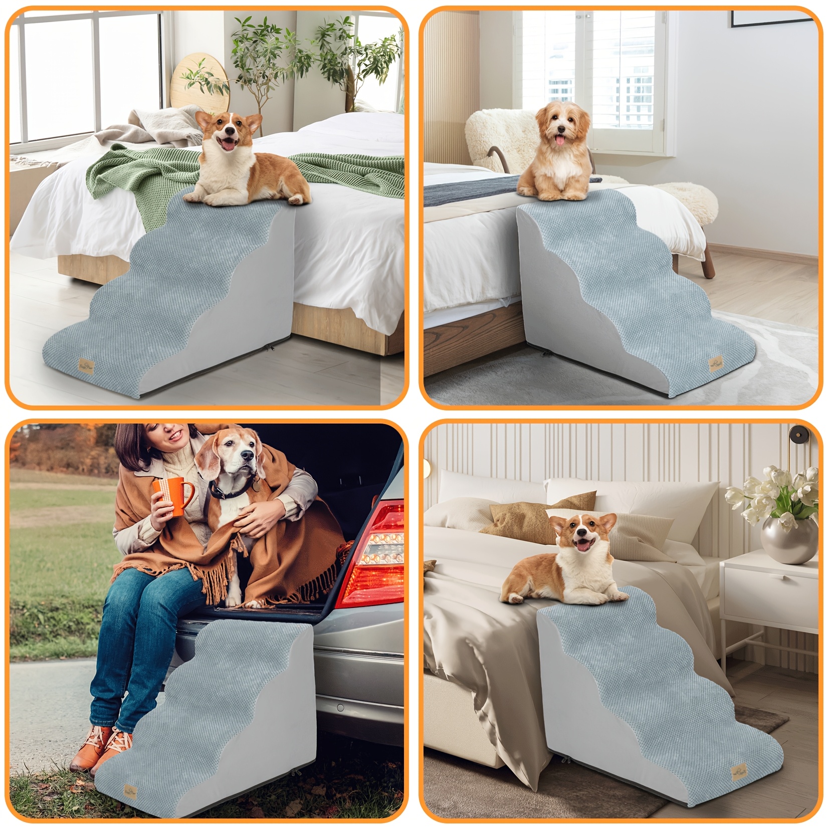 TEMU 1pc Dog Stairs And Ramp: 3- Dog Memory Foam Ramp Stairs For High Beds And Couch, Non-slip Pet Ramp Stairs For Small Dogs And Senior Dogs,