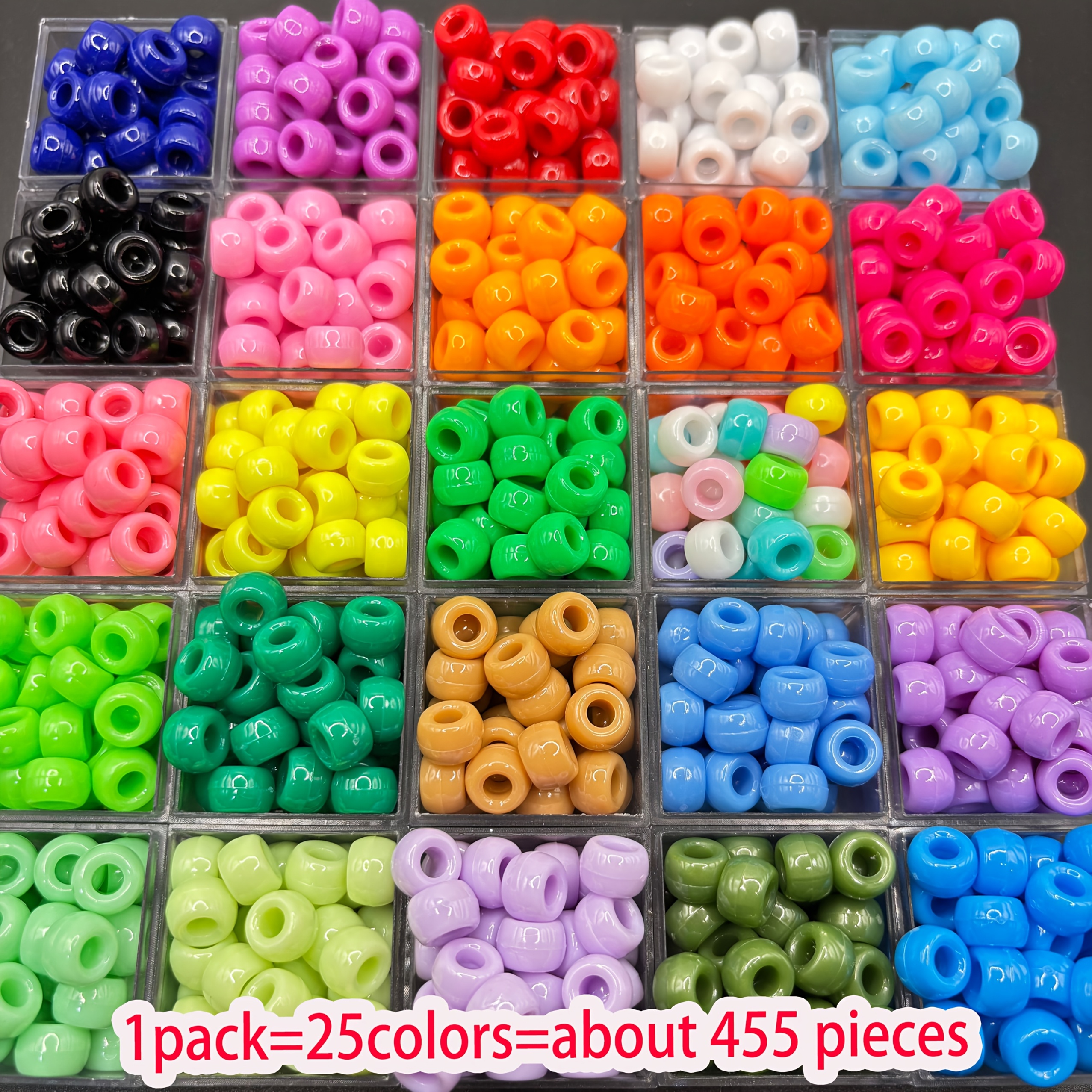E-shop 455 Lebendige 6x9mm einfarbige Pony-Dekorperlen mit großem Loch, Eimerperlen in 25 Farben für DIY-Schmuck geflochtene Haaraccessoires, für