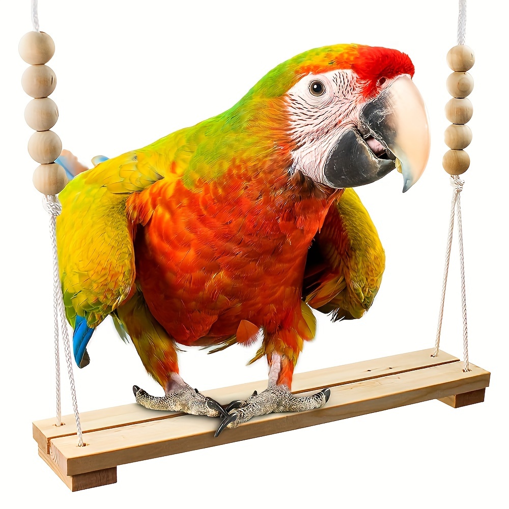 

1pc Wooden Swing Toy For Medium-sized Chickens And Parrots, Durable Solid Wood Hanging Play Gym With Natural Beads