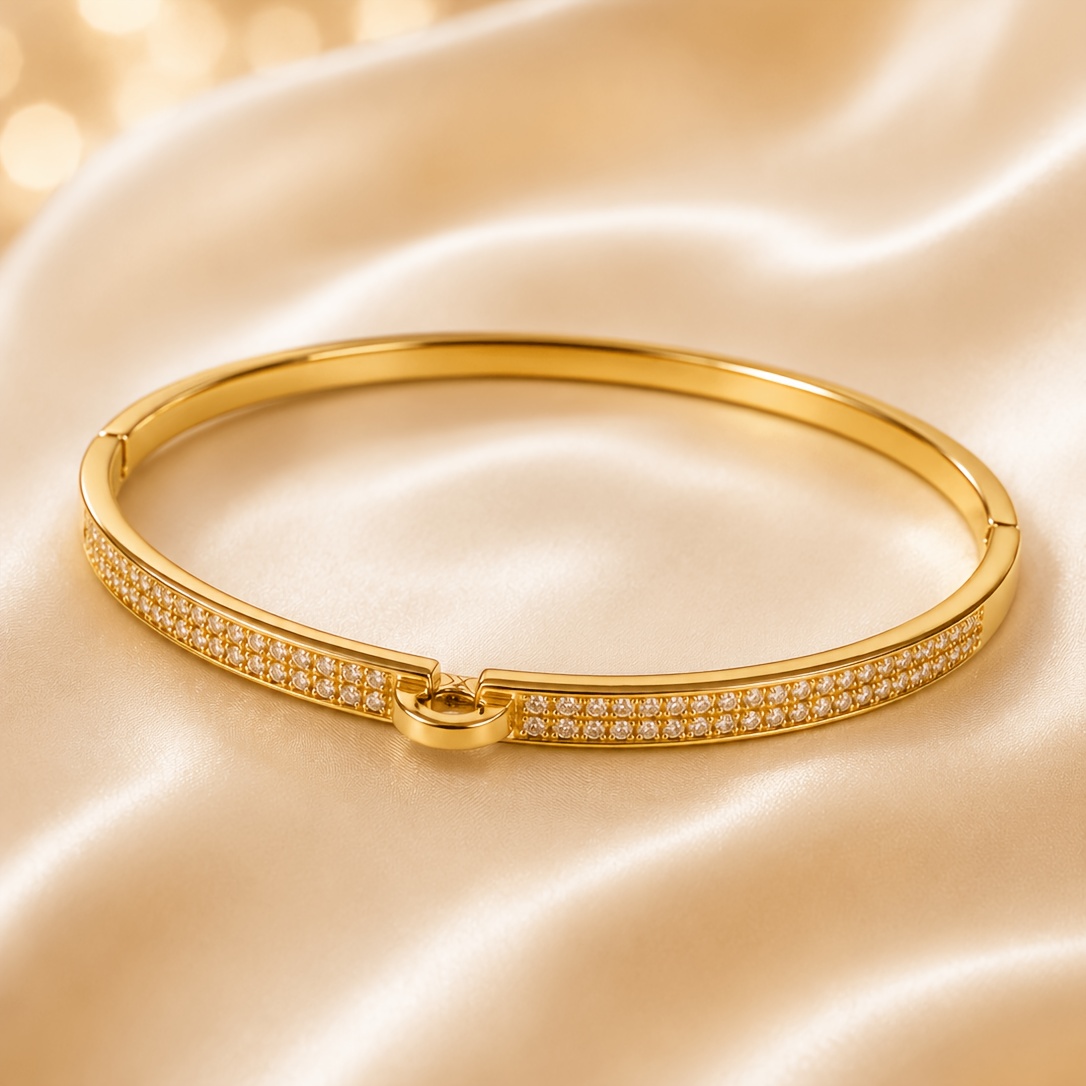 Women's Glossy Polished Texture Double Row Buckle Wristband