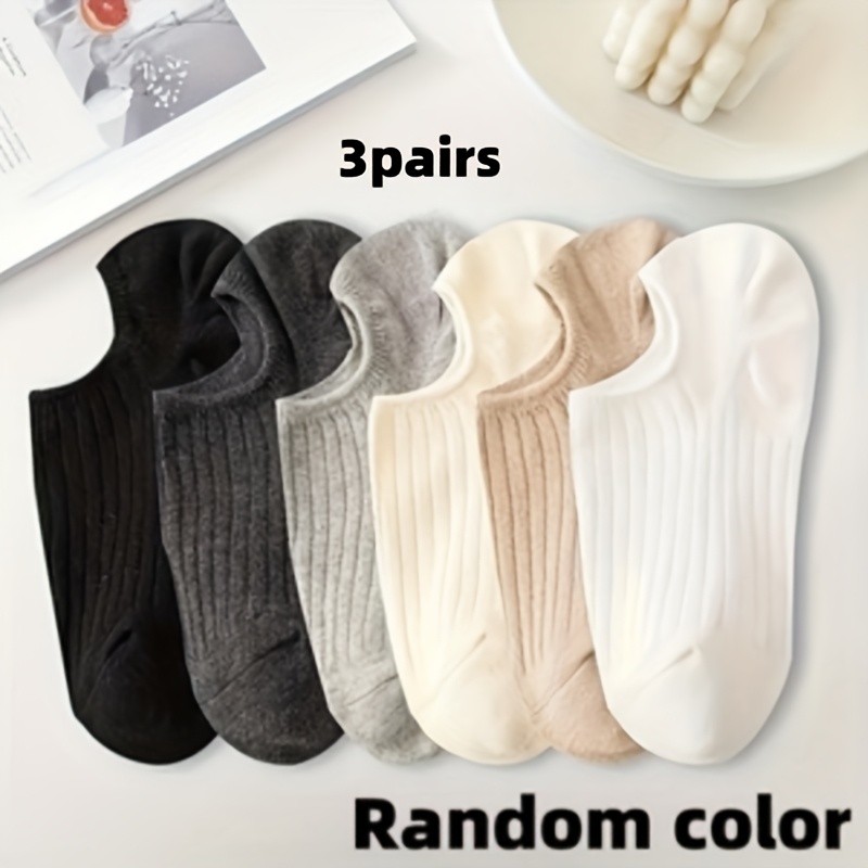 TEMU 3 Pairs Random Color Striped Minimalist Invisible Boat Socks For Women, Suitable For Daily Wear And Short Socks