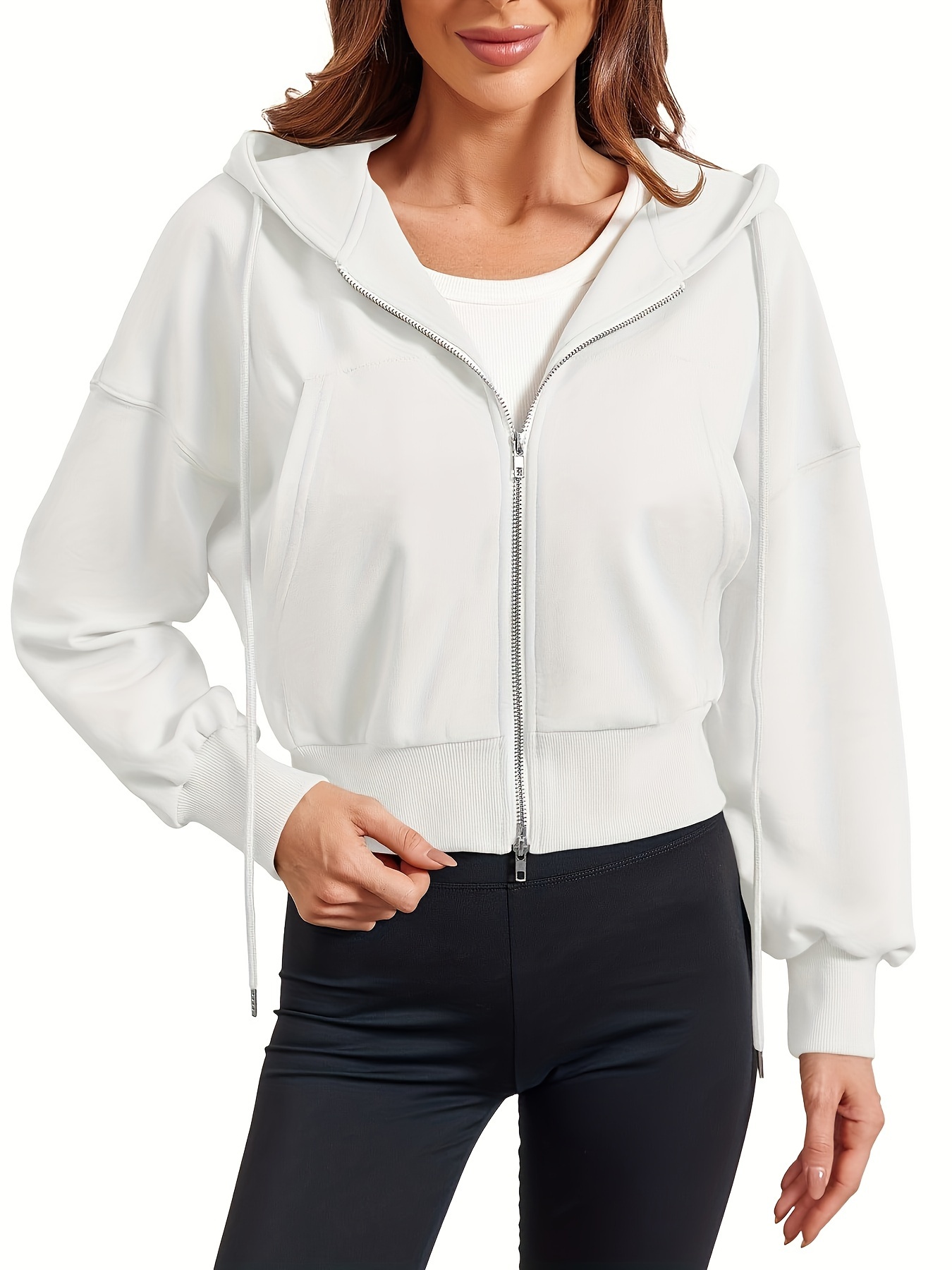 women' zip hoodie casual long sleeve cropped jacket - Temu