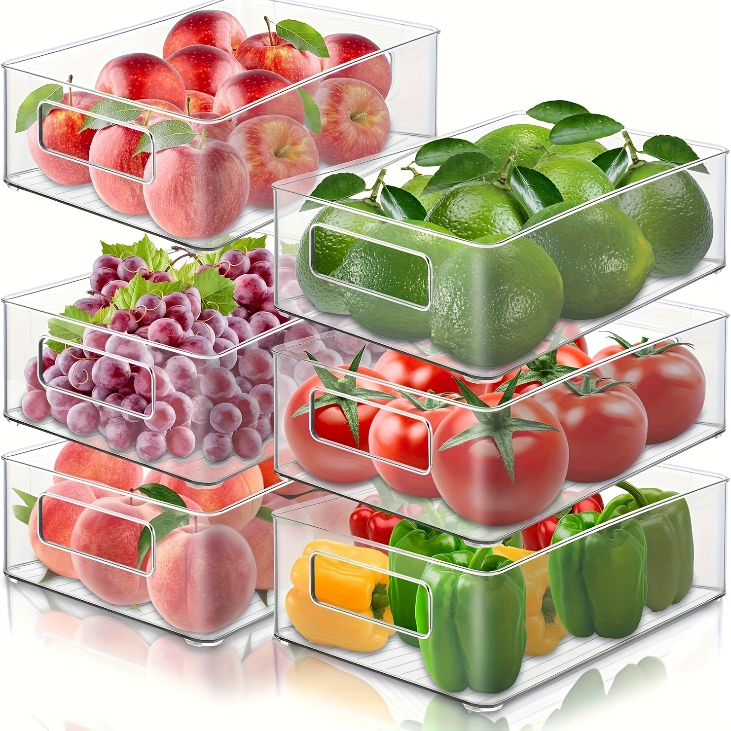 TEMU 6pcs Refrigerator Organizer, Kitchen Home Storage, Stackable, Storage Box, Kitchen Organizer, Pantry Storage Container, Refrigerator Container,