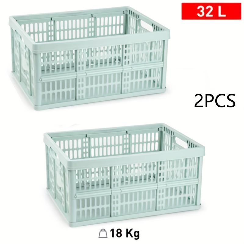 TEMU 2 pièces boîte de rangement pliable grande 32 litres, boîte de rangement plastique pliable supportant 18 kg, plusieurs couleurs au choix, panier