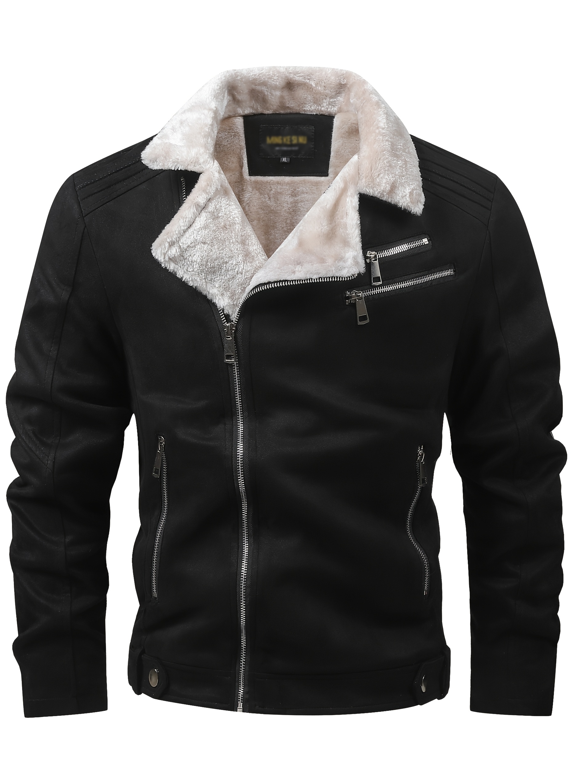 1pc heren casual fleece gevoerde jas,   suede velvet zip-up jas, polyester, asymmetrisch ontwerp, lange mouw,    , voor buitenlucht - winterseizoen 0