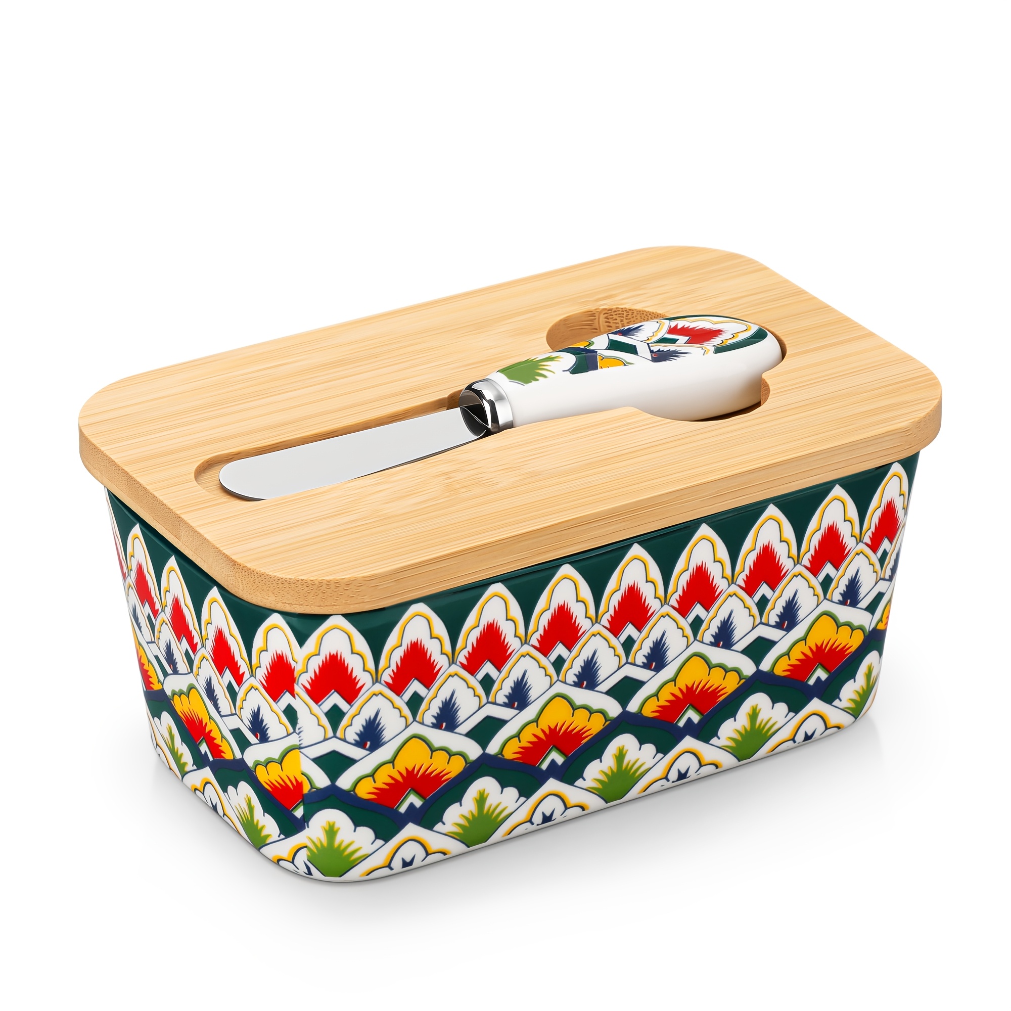 20oz Butter Dish Porcelain - Bohemian Style Single Piece Hand-painted Microwave & Dishwasher Safe Artisan Butter Keeper For Dining Table, Kitchen, And Gift