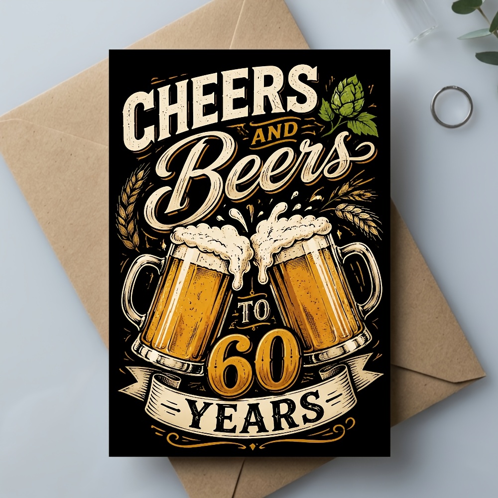 TEMU 60th Birthday Greeting Card, Cheers And Beers Vintage Style Card, For Men, Dad, Husband, Ideal For 60th Birthday Party, Milestone Celebration,