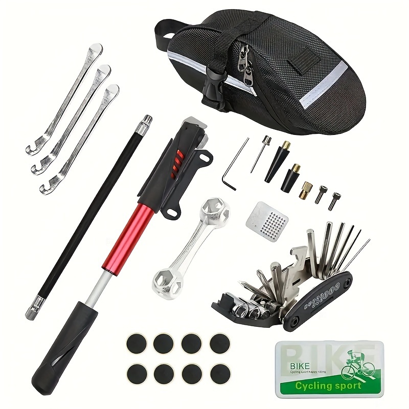 

Universal Bike Repair Kit With Aluminum Alloy Mini Pump, Multi-tool, Tire Levers, Patches, No-glue Tire Repair Combo Set With Portable Bag