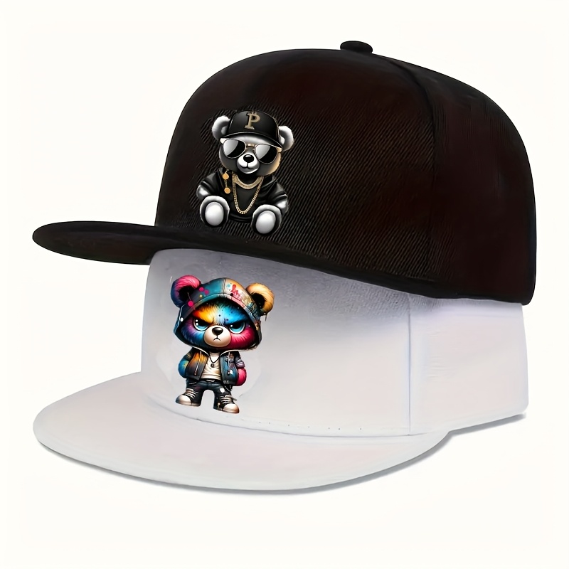 TEMU 2 pièces Casquette Baseball Imprimé Graffiti Splash et Ours Hip-Hop, Chapeau de Soleil Unisexe Mode Sport , Casquette Décontractée, Design