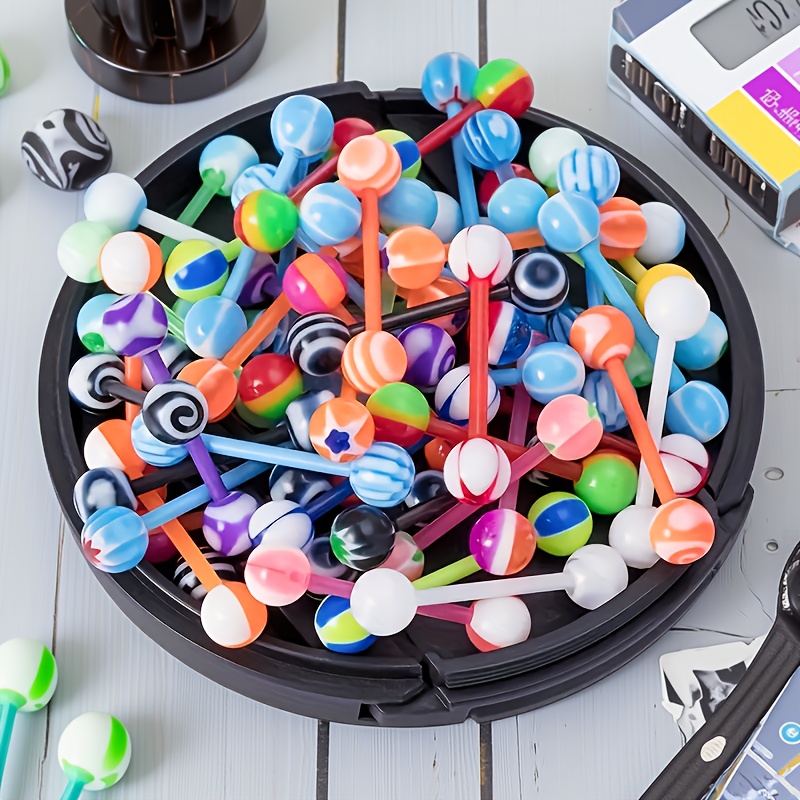 TEMU 50pcs Random Mixed Colors Acrylic Hypoallergenic Tongue Rings. Cute Women's Tongue Studs; Enjoy Your Tongue Piercing Style; Birthday, Christmas,