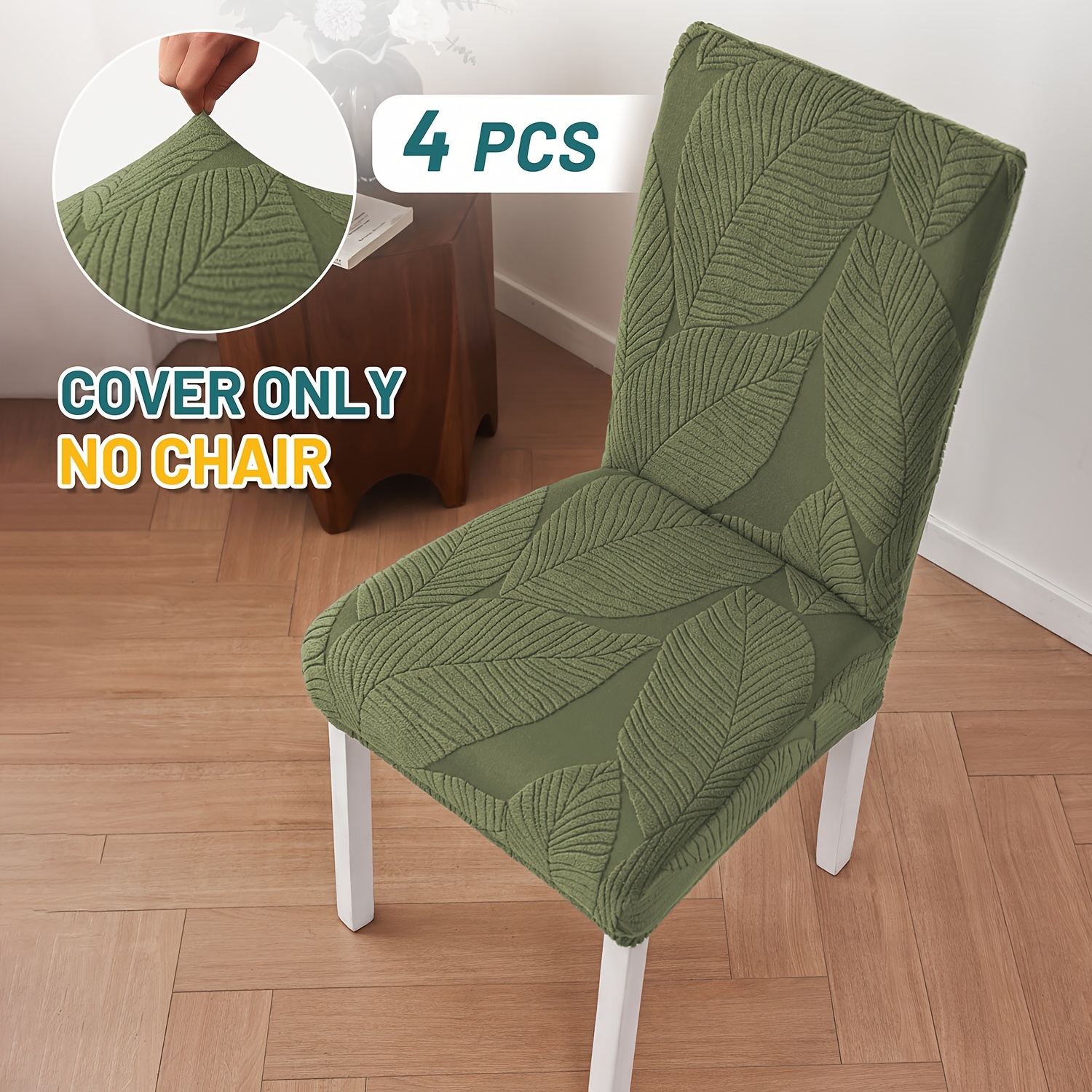 TEMU 4/6pcs Leaf Pattern Stretch Full-cover Chair Slipcover Set, Soft High-elasticity Fabric, Suitable For Home Chair Decoration And Protection