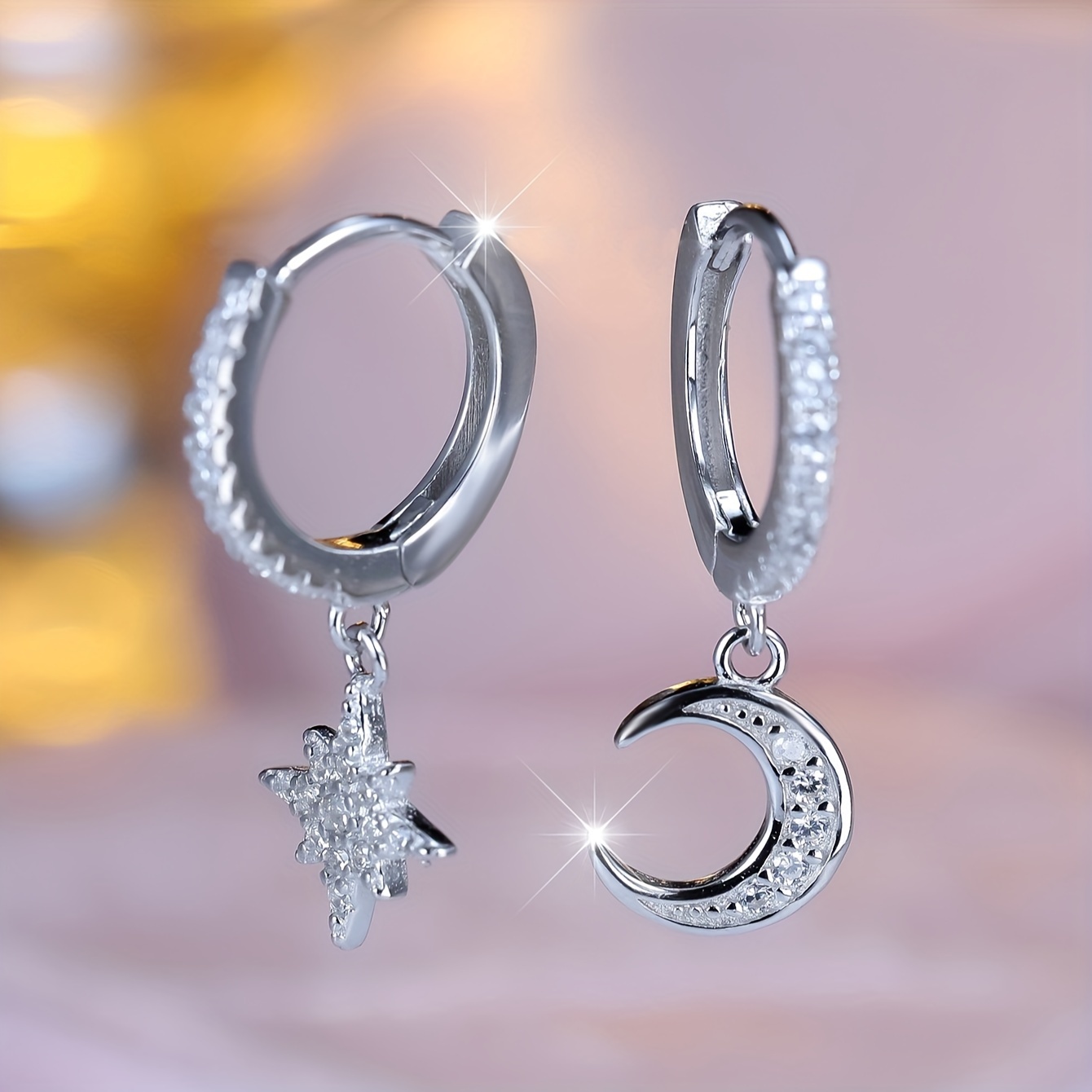 Exquisite 925 Silver Star Oval Earrings with Synthetic Zirconia