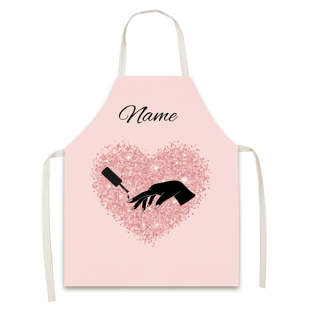 TEMU 1pc Customizable Name Simple Nail Art Print Apron, 150g/㎡ Thickened Polyester Fabric, Painting Handicraft Cooking Baking Gardening Apron, Waiter
