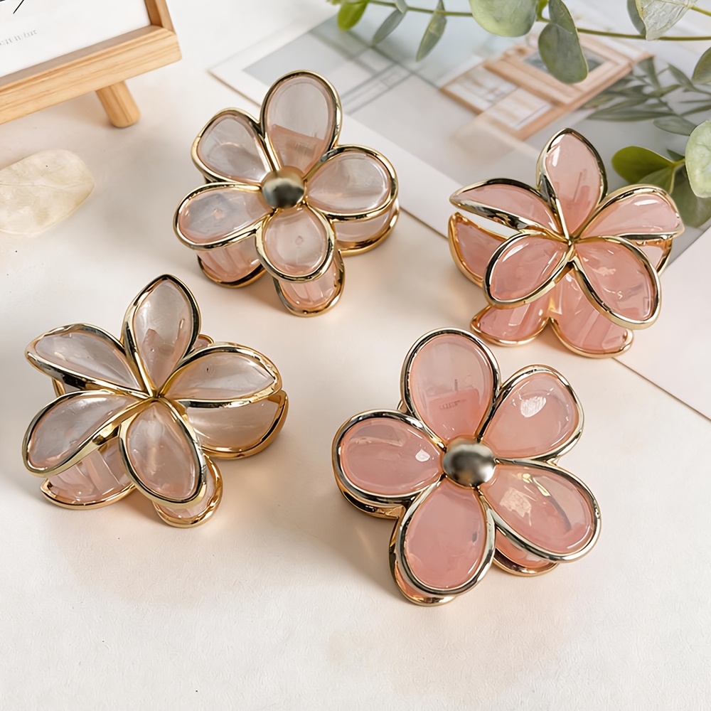 TEMU Lot de 4 pinces à cheveux griffes florales à bordure dorée pour femme, pinces à cheveux fleur de Bauhinia, adaptées pour les fêtes, Noël, , , le