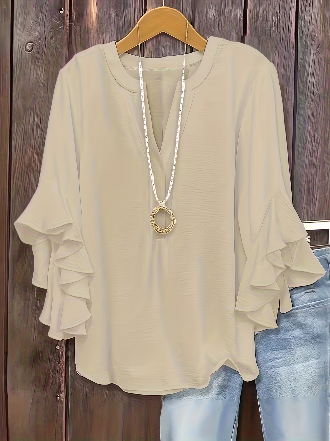 plus size plus size plus size womens   three quarter sleeve top solid   casual loose v neck business blouse