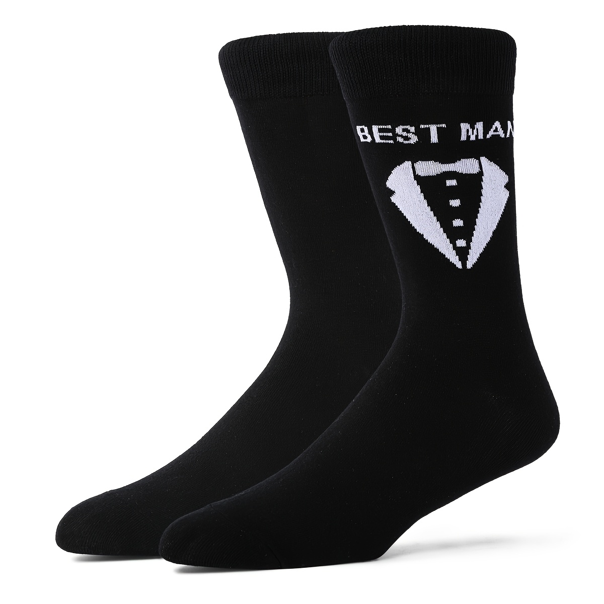 1 Pair Men's Best Man Print Mid-calf Casual Socks | Perfect For Groomsmen, Knit Fabric, Nylon, Elastane, Hand Wash Only