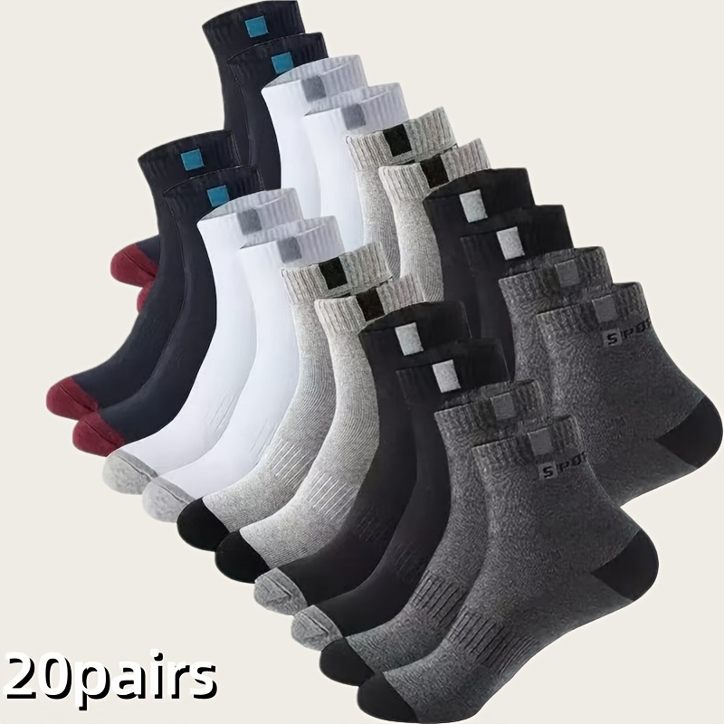 TEMU Zufällige Auswahl: 20 Paar, 10 Paar, 5 Paar atmungsaktive Sportsocken für Herren, stylische Outdoor-Laufsocken mit Buchstaben-Print,