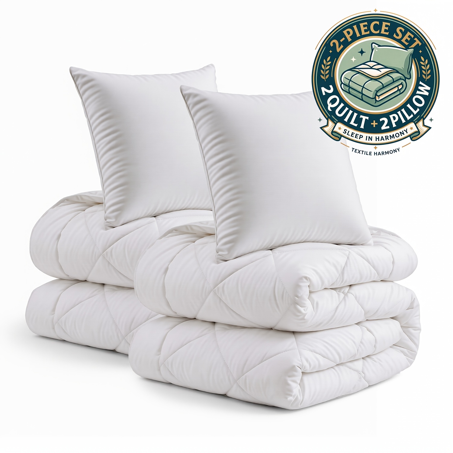 Image of White Duvet Set, Includes 2 Duvets And 2 Pillows 70 X 80 Cm - Bedding, Breathable Duvets And Comfy Pillows - , Machine Washable Up To 60°c. Perfect For Dorms And Bedrooms