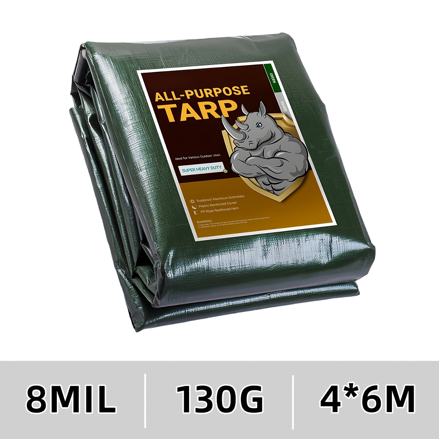 Image of Full-coverage Waterproof Tarpaulin With Metal Eyelets, 3ft/0.91m Eyelet , Military Green And Silvery, Suitable For Wood, Garden Furniture, Automobiles, Swimming Pools, Boats, Campsites, Etc.