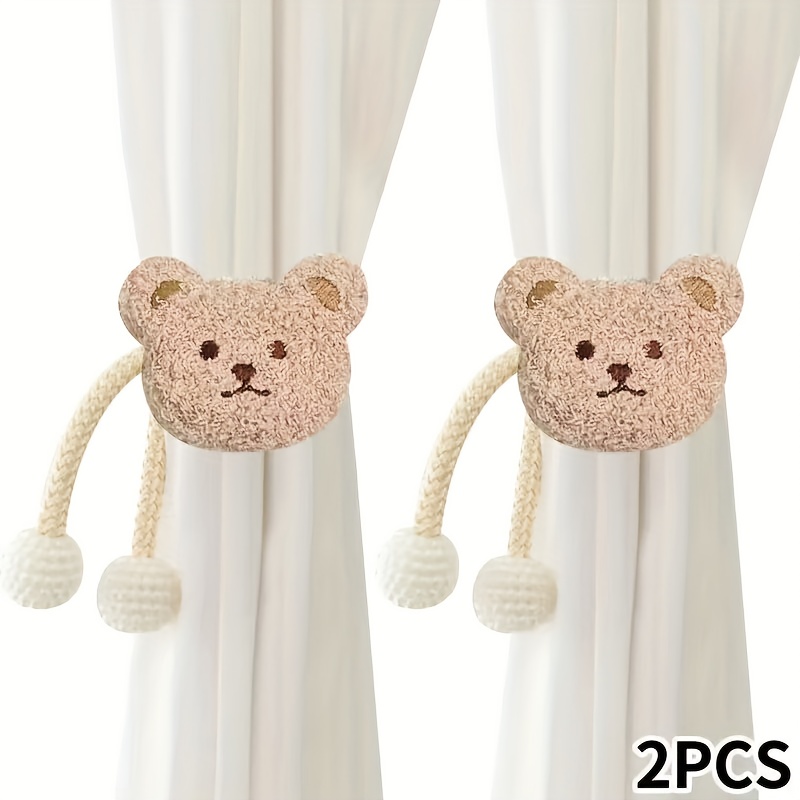 2pcs Plush Bear Pearl Curtain Tieback Decoration Net Tie String Tying Band