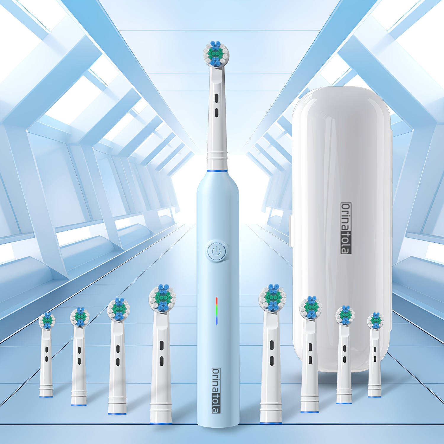 Orinatola Rotating Electric Toothbrush, With 8 Toothbrush Heads, One-button Switch And 3 Cleaning , Usb Fast Charging, Ipx7 Water Resistance, With A Travel Case, Suitable For Oral Care