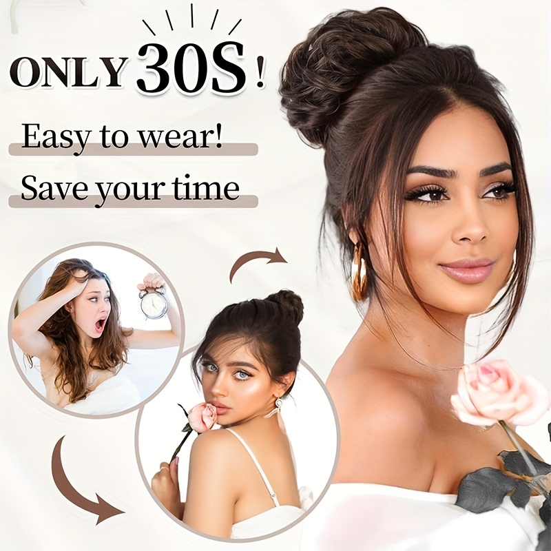 heat resistant synthetic fiber messy bun short curly ponytail extension with elastic band secure clip in hairpiece for women with thinning hair   warm brown blonde black red beige   blonde options hair accessories details 2