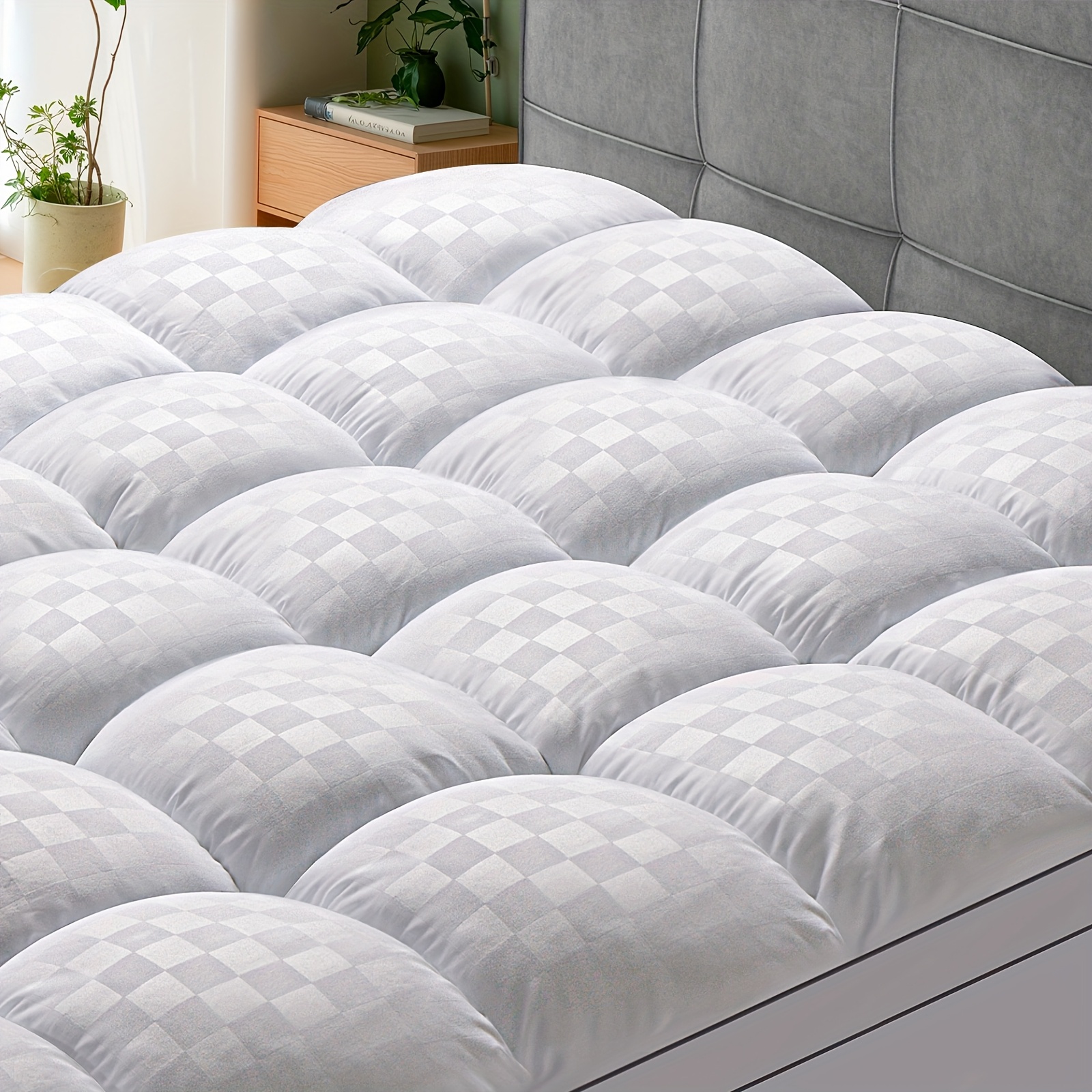 TEMU Cooling Mattress Topper, Extra Thick, Plush Quilted Pad With 8-21 Inch Deep Pockets, Overfilled With Breathable Polyester, Mattress Protector- Machine Washable