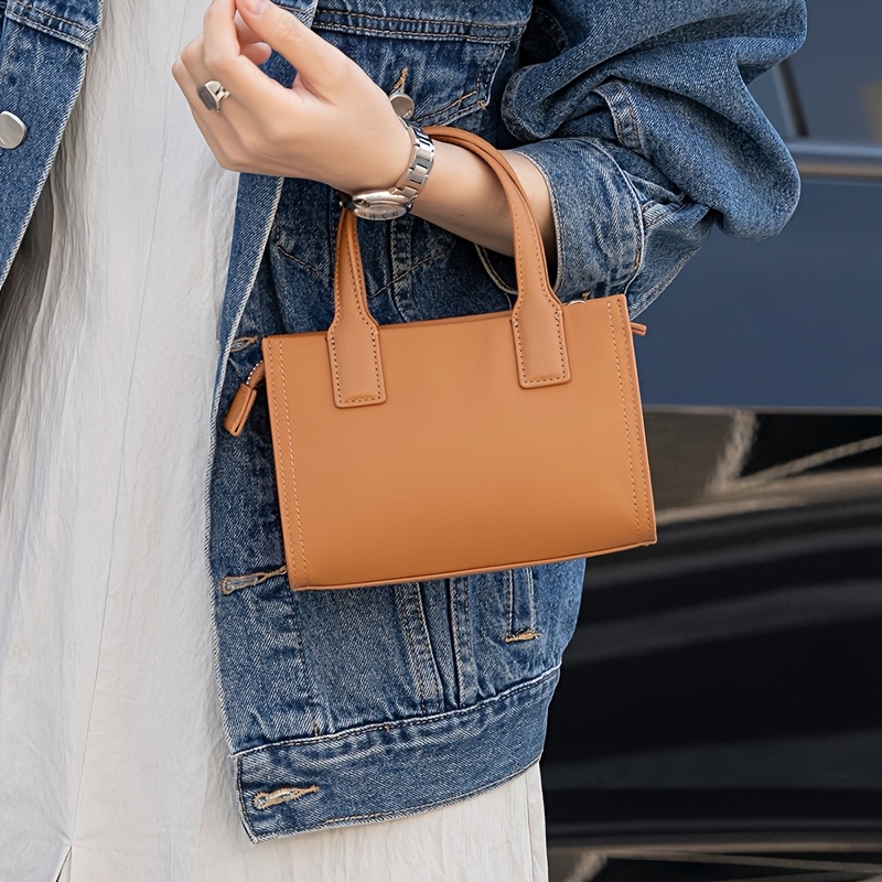 Brown Leather Tote Bag with Zipper Closure Large Capacity