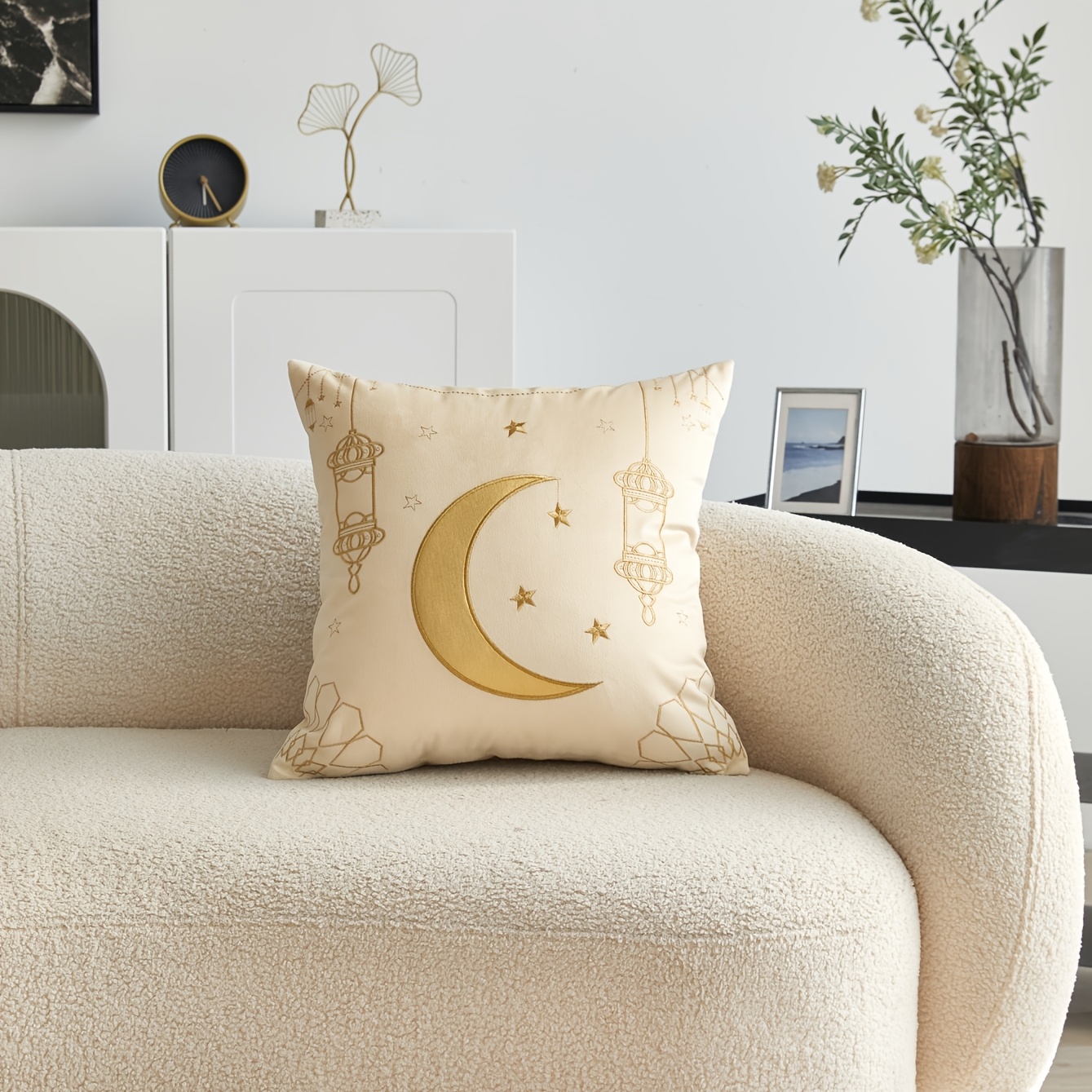 Commuting Ramadan 3d Embroidered Moon Pillowcase, 1pc, Home Decor, Suitable For Environments Such As Living Rooms, Bedrooms, Sofas, And Car