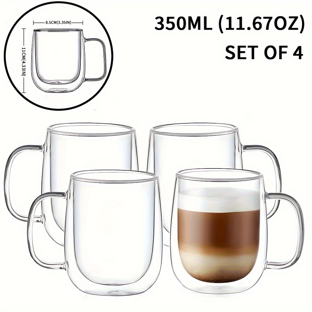 4 Oz Glass Espresso Cups – Set Of 2, V-Shaped Double Spouts With Handle, For Coffee, Latte, Tea-1128008