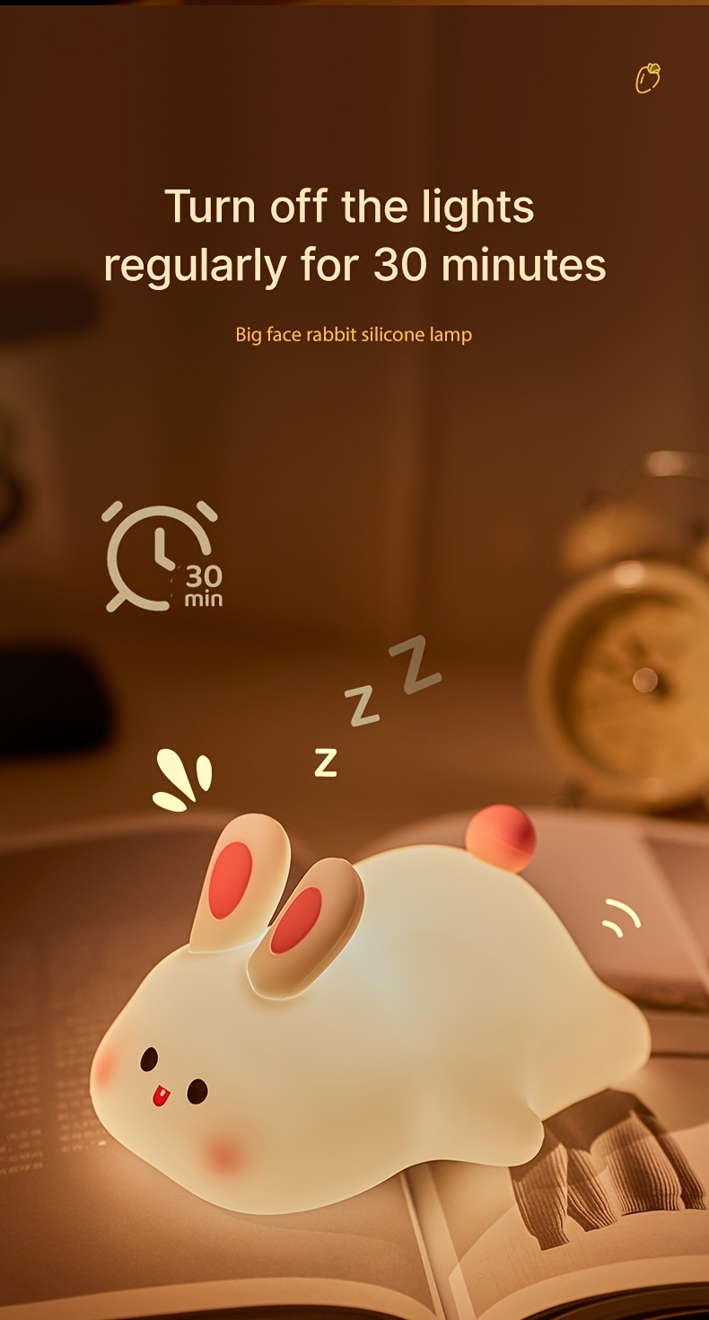 usb rechargeable big face rabbit night light smart bunny silicone   sleep light atmosphere light with three adjustable levels room decoration light birthday holiday gift details 6