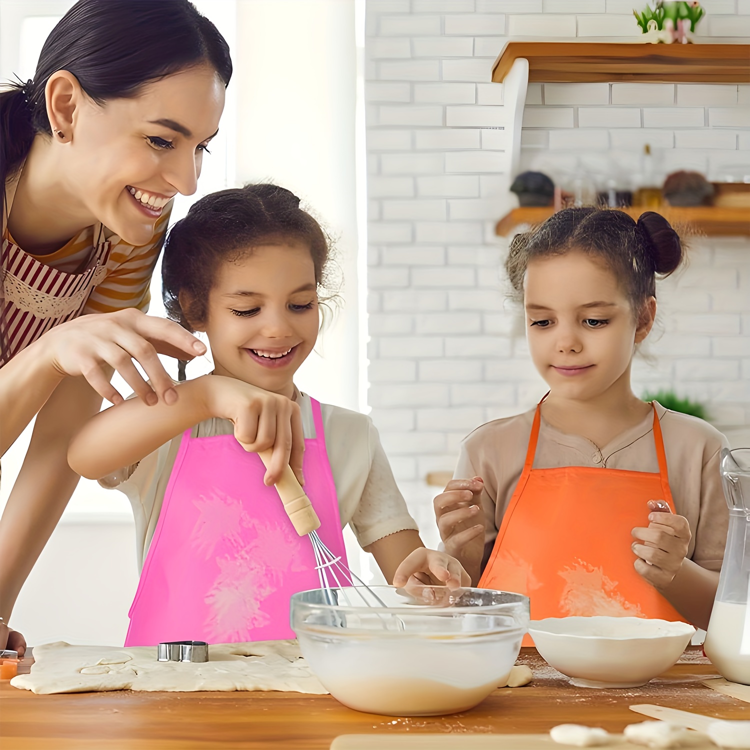 Tablier Peinture Enfant 2 Pièces Avec Manches - Tablier Cuisine Pour 7-13 Ans - Rose/Blanc/Noir