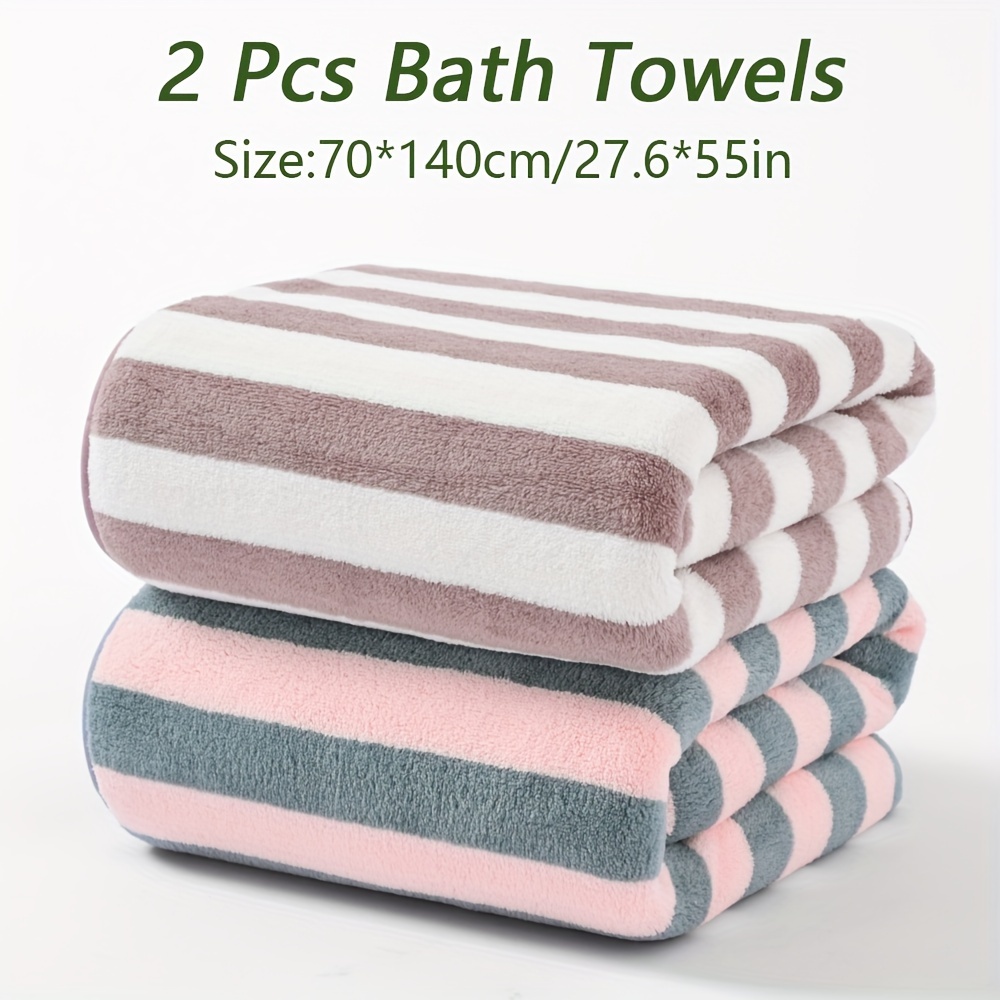 TEMU 2pcs Bath Towels, Stripe, High Quality Microfiber, Absorbent, Quick-drying Towels, Soft And Comfortable Towels, Multiple Colors, Towels For