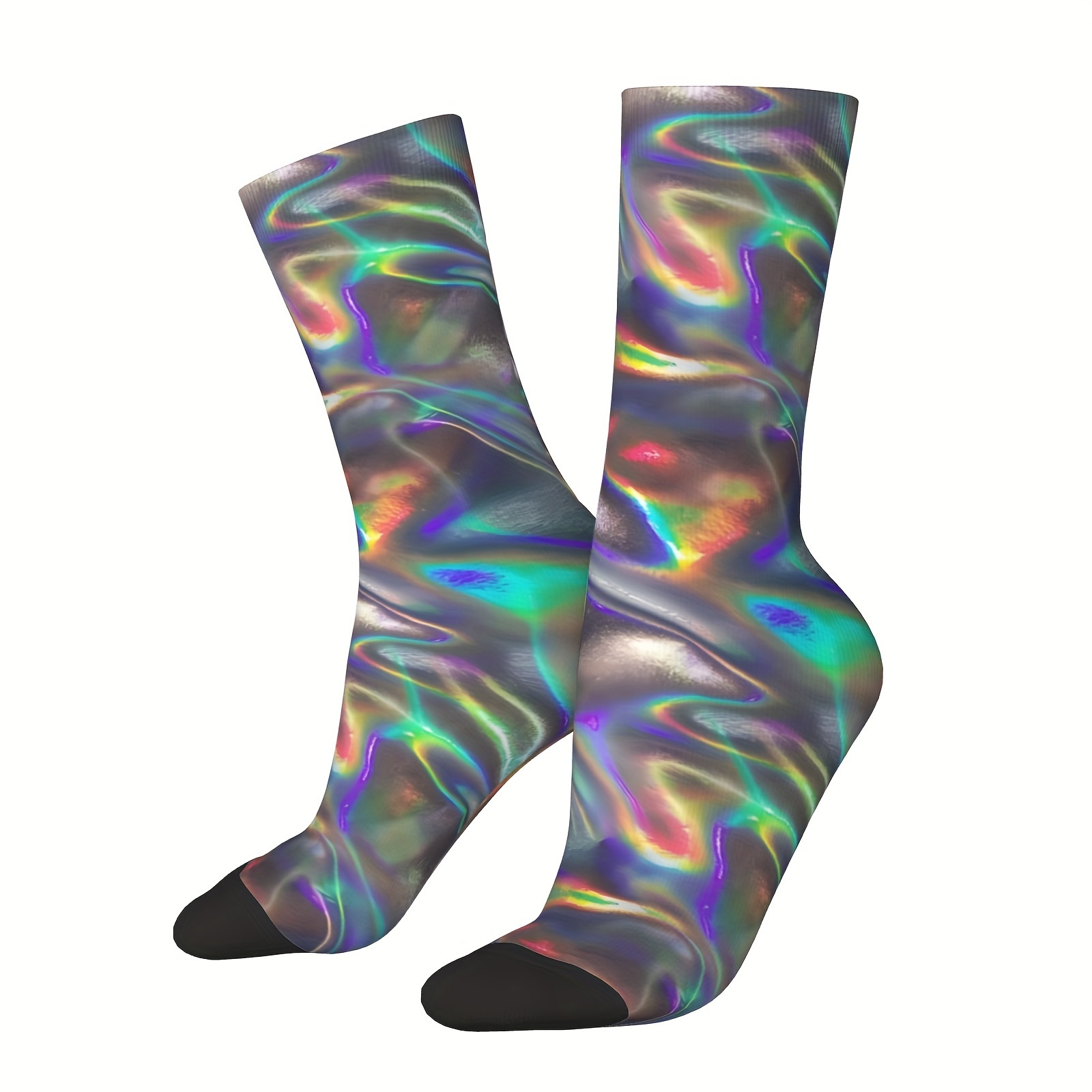 

1 Pair Hip Hop Retro Silvery Holographic Print Crazy Men's Socks Seamless Printed Funny Novelty Sock Boys Gift