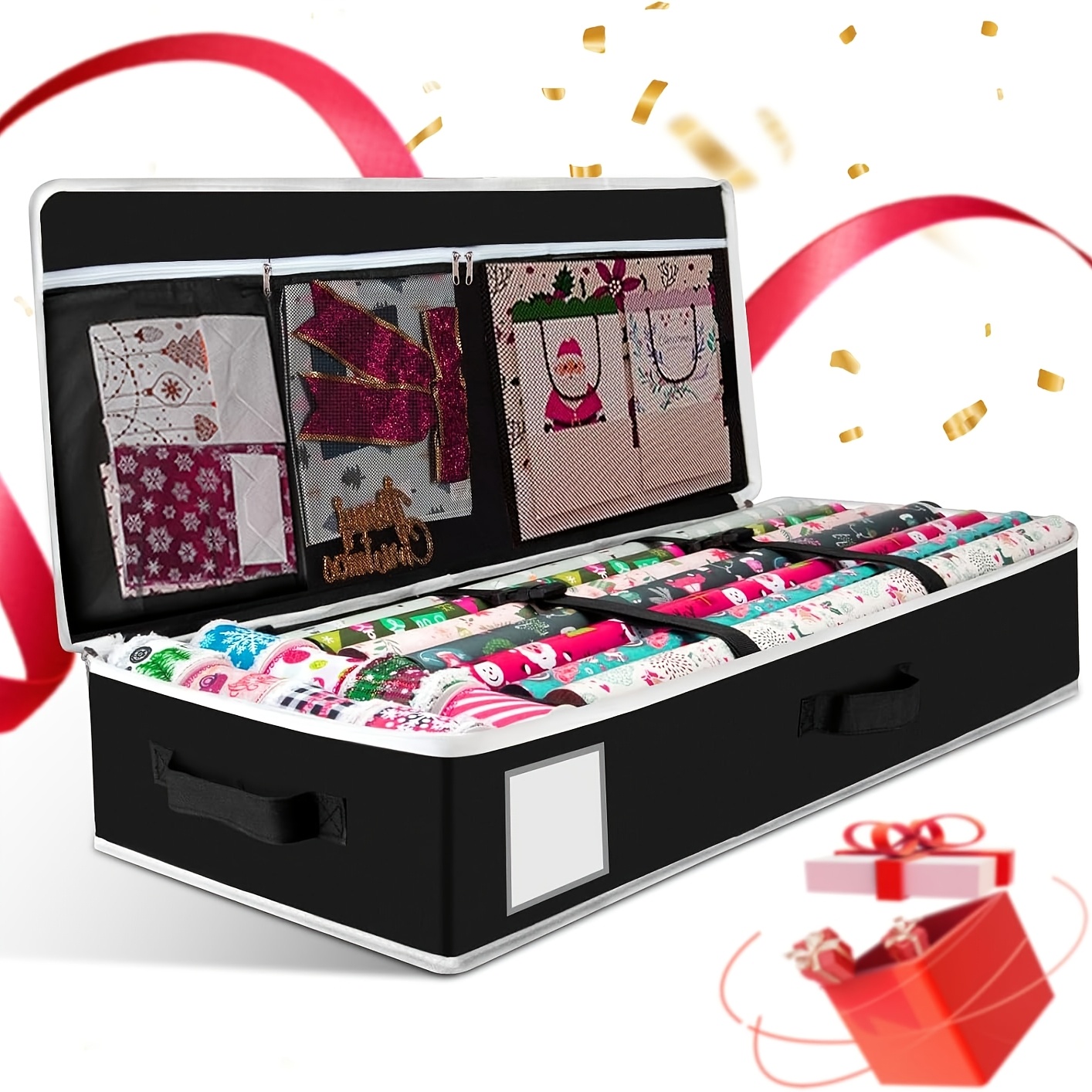 TEMU 600d Oxford Fabric Gift Wrap Organiser | Wrapping Paper Rolls Storage Bag With Compartments, Gift Wrap Storage