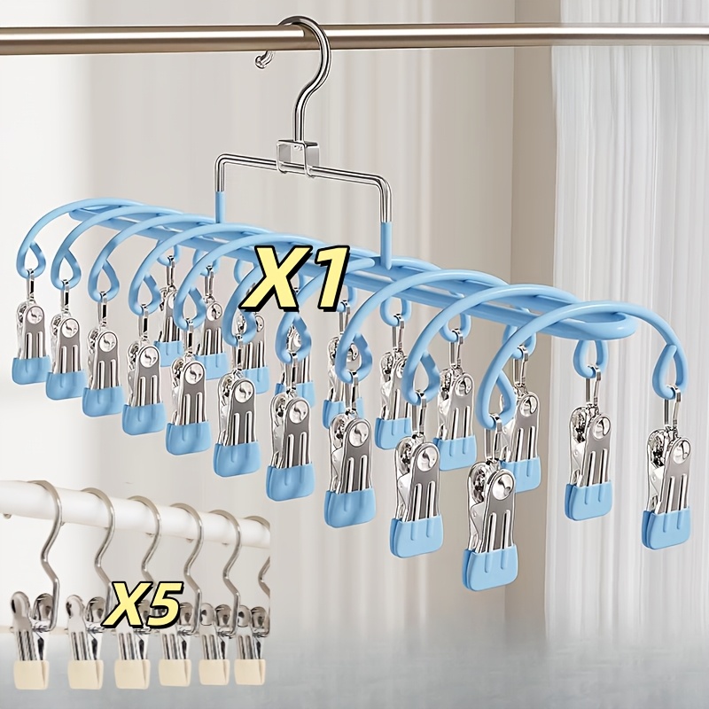 TEMU A Stainless Steel Sock Drying Rack With 25 Clips, Suitable For Students' Dorms And Home , Designed To Prevent Wind From Blowing Away Clothes,
