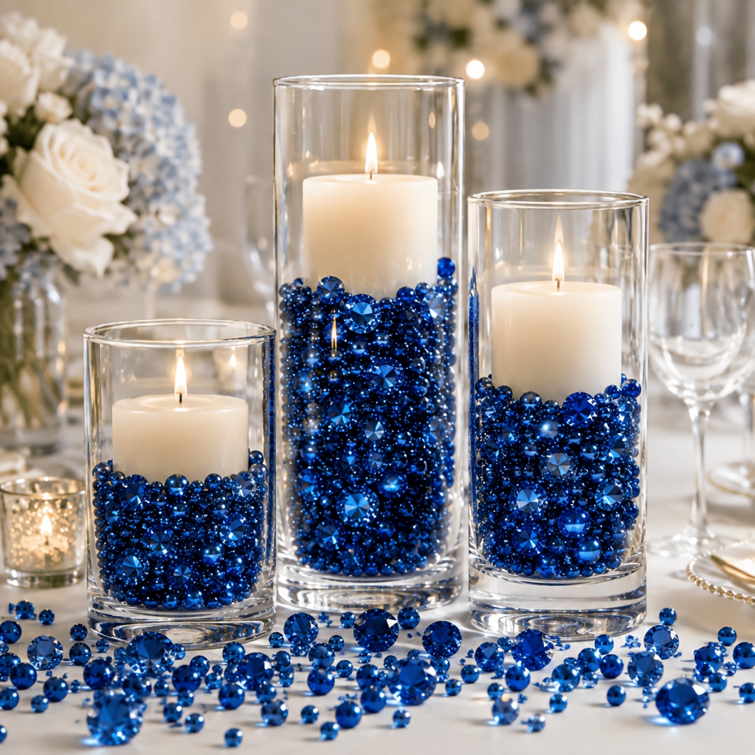 TEMU 1025pcs, Blue Fake Diamonds, Pearl Beads, Crystals For Crafts, Gems For Crafting, Nail Art, Vase Filling, Table Scatters, Clear Vase Fillers For