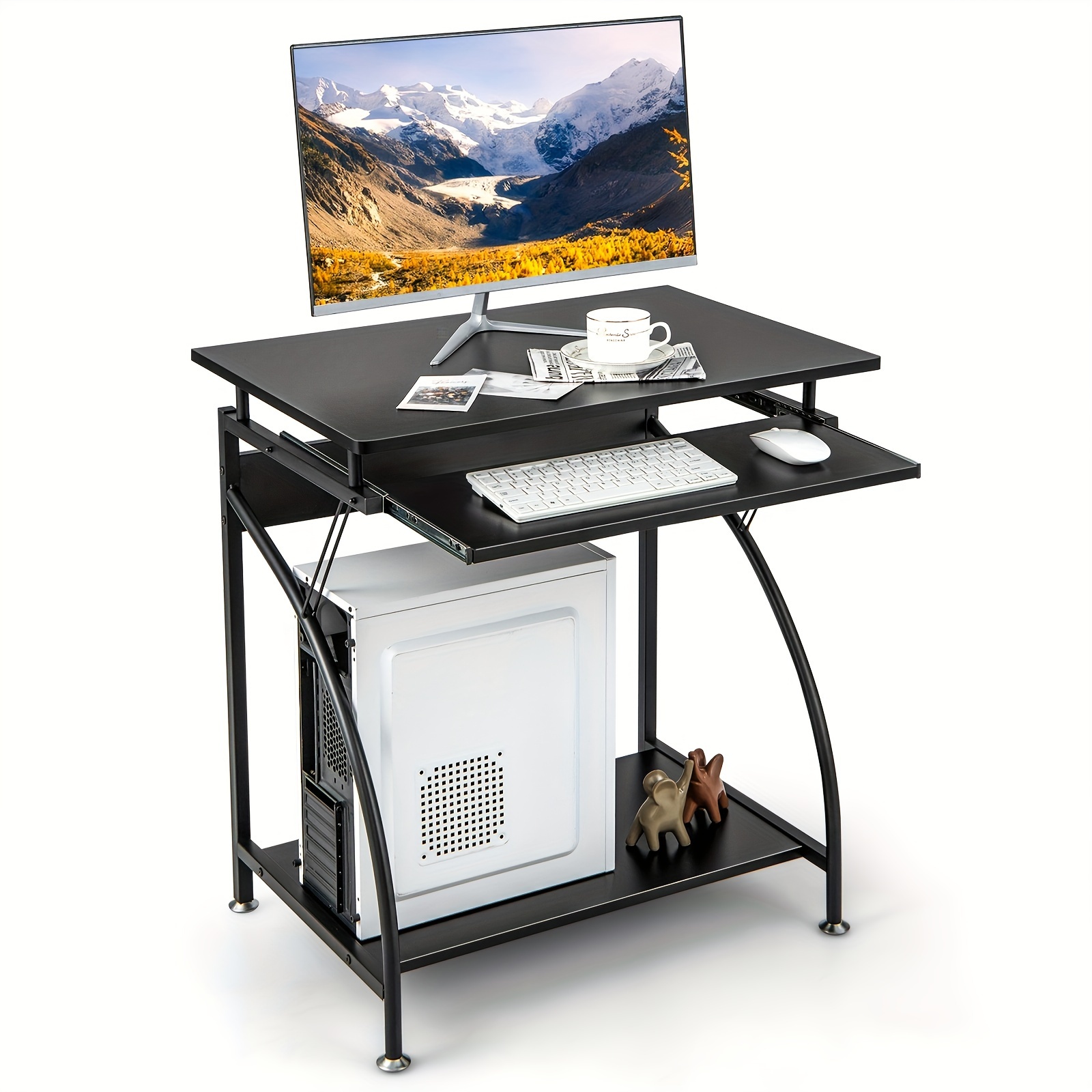 

1 Set 27.5" Laptop Table Computer Desk For Small Space, With Pull-out Keyboard Tray