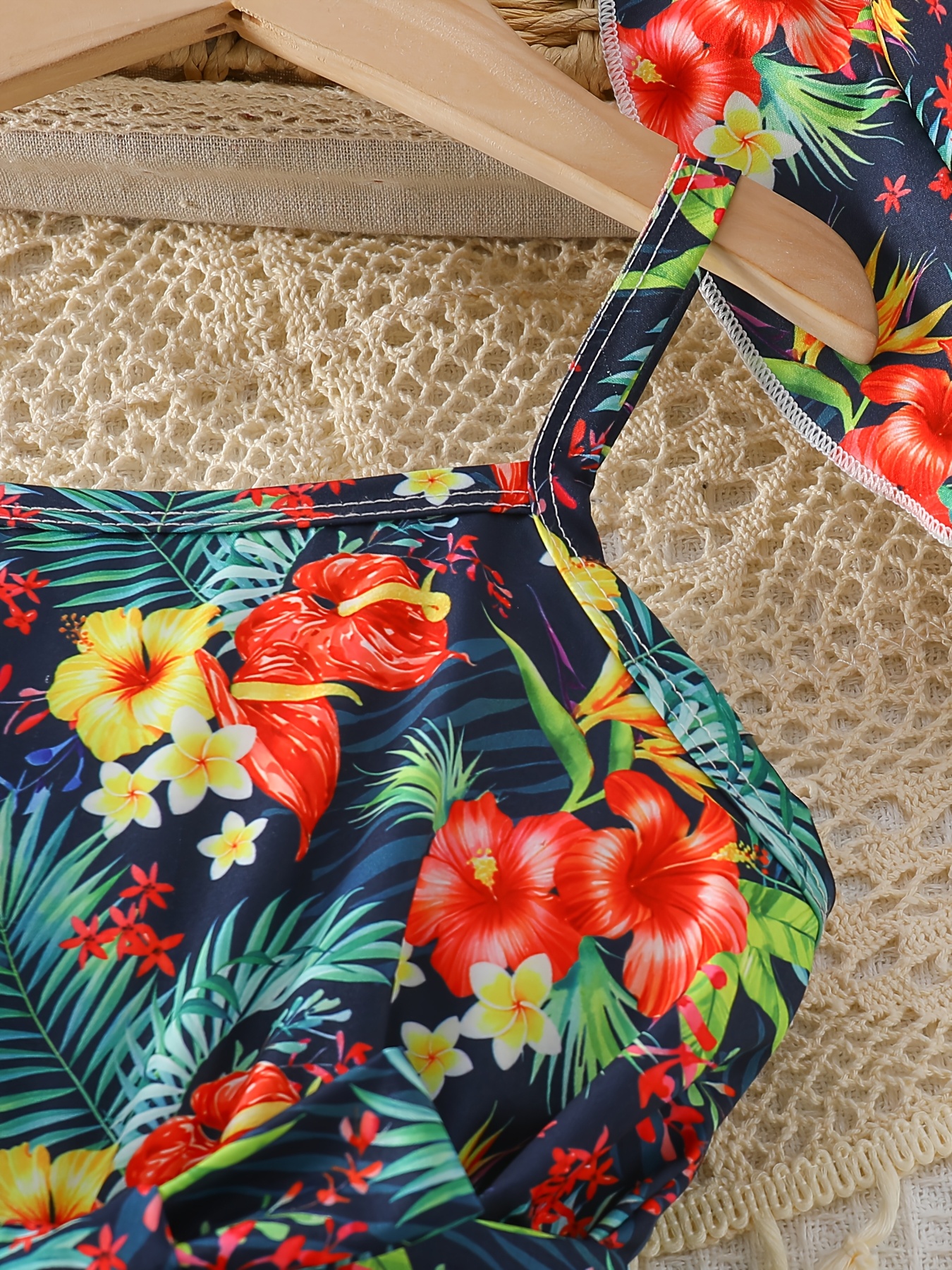 Girls' Tropical Floral Print Romper, Sleeveless Slingback Playsuit with  Ruffle Hem, Elastic Back, Summer Beach Vacation Outfit Matching Hat