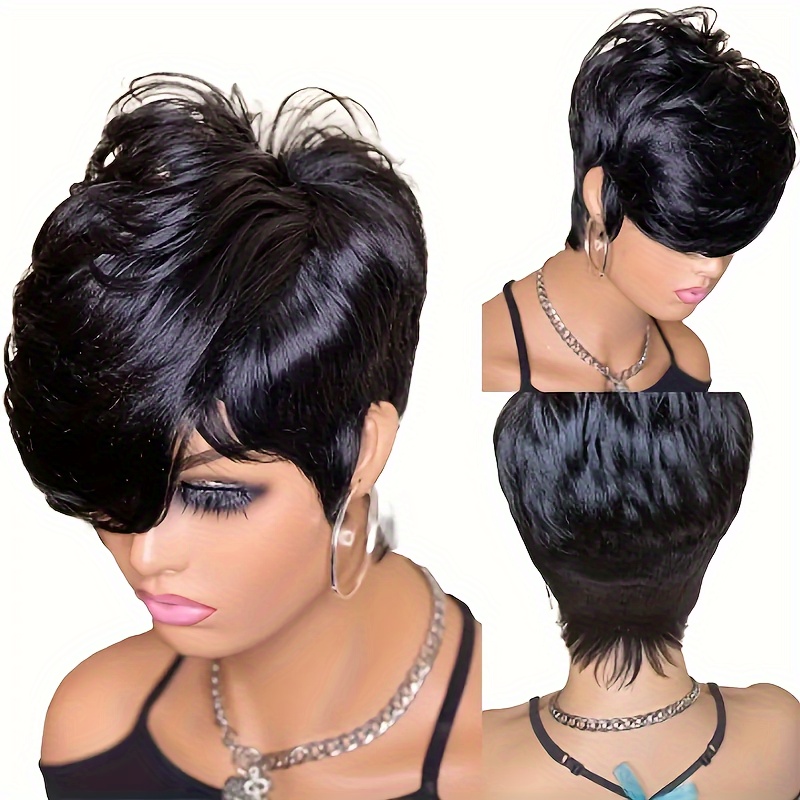 

Elegant Pixie Cut Wig With Natural Bangs For Women, Beginner Friendly, Comfort Fit With Rose Net For Daily Wear