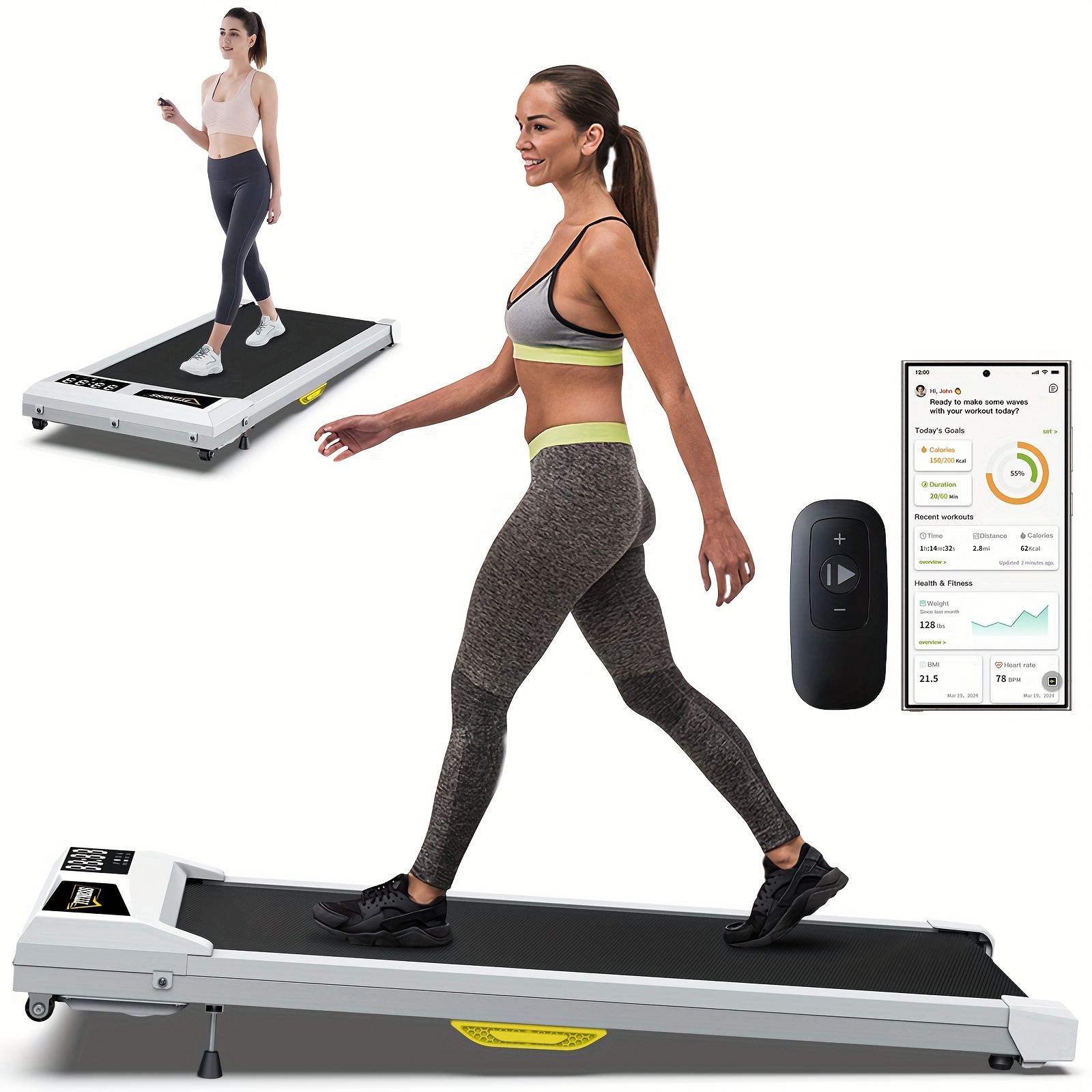 TEMU 1pc Walking Pad With Incline, Under Desk Treadmill For Home Office, Voice Control Smart Treadmills Compatible With App, Treadmills For